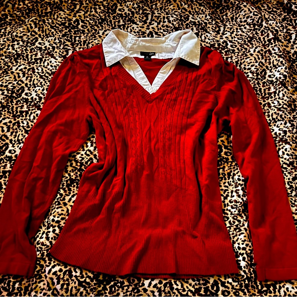 Red collared ribbed sweater